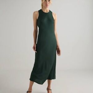 Quince Washable Silk Forest Green Midi Dress NWT